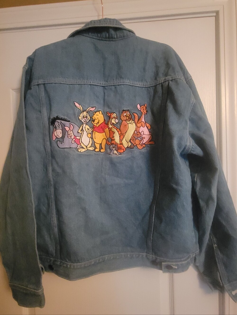 Vintage Disney Blue Denim Jean Jacket with Winnie the Pooh Character Embroidery